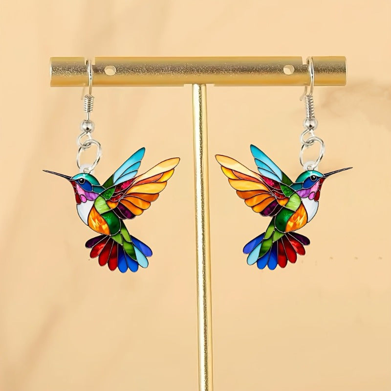 Colorful Hummingbird Dangle Earrings – Cheerful Flying Bird Jewelry