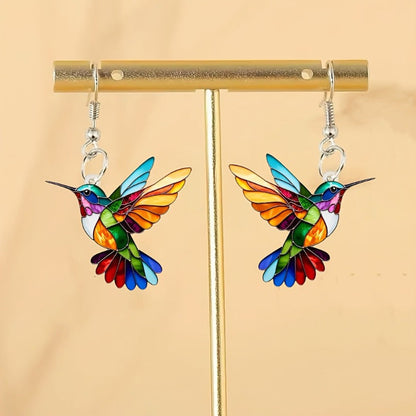 Colorful Hummingbird Dangle Earrings – Cheerful Flying Bird Jewelry