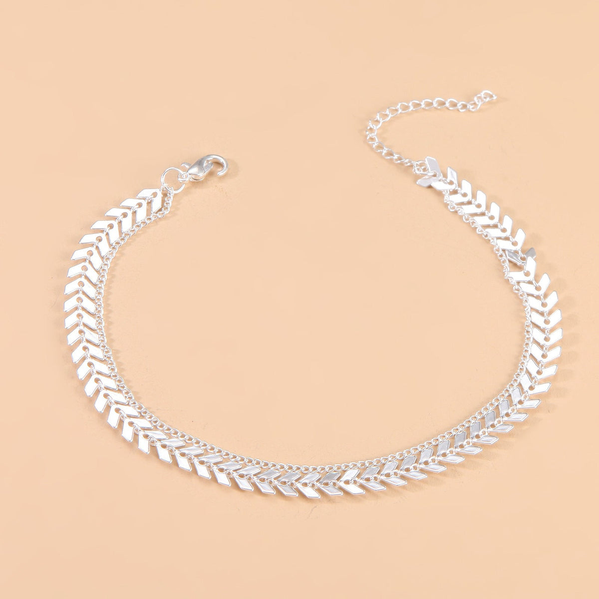 Adjustable Anklet with Herringbone Chain Design
