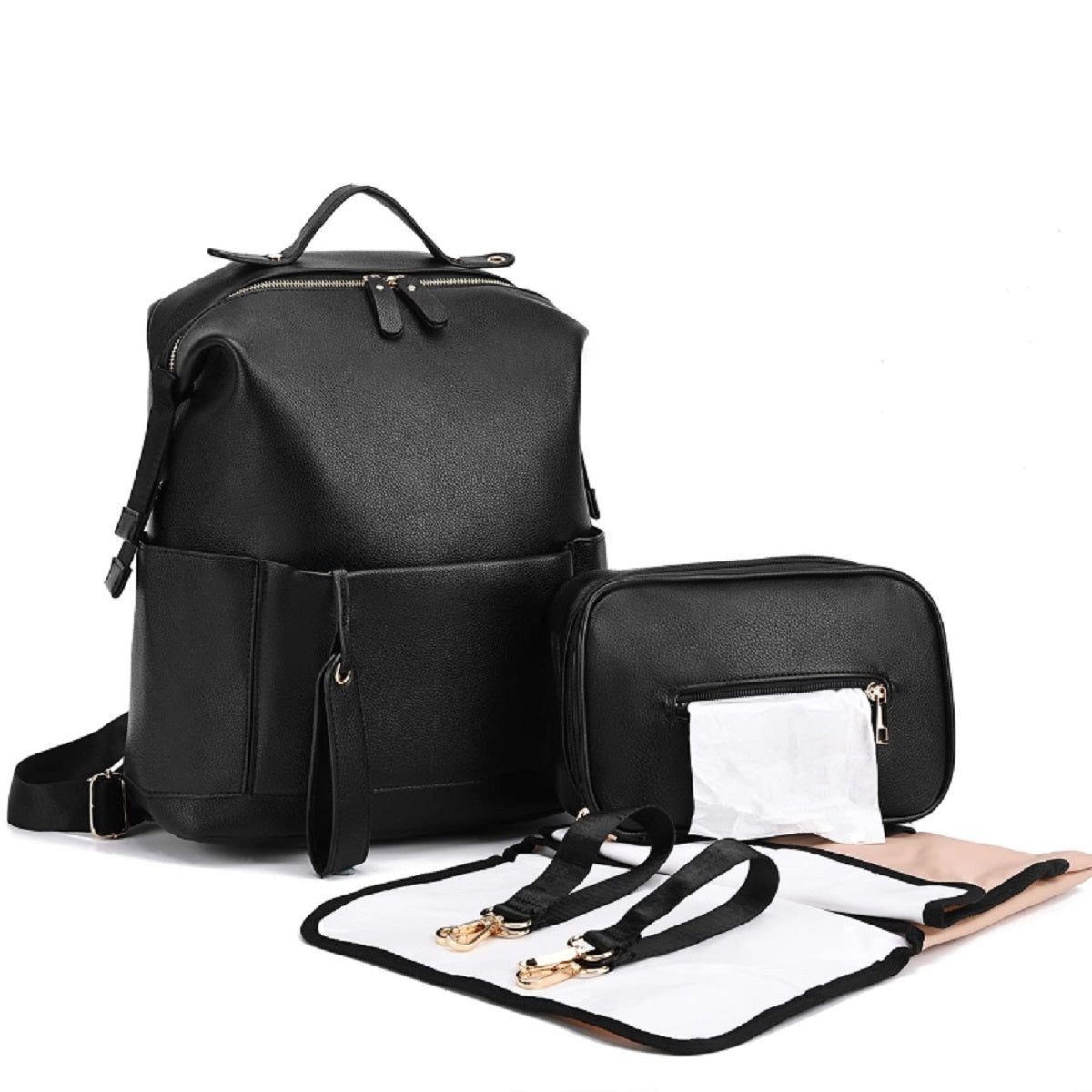 Travel Backpack for Maternity - Versatile Leather Diaper Bag – Black
