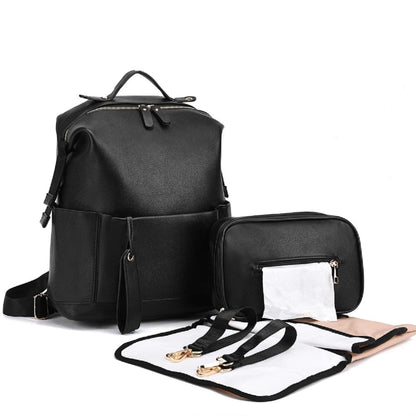 Travel Backpack for Maternity - Versatile Leather Diaper Bag – Black