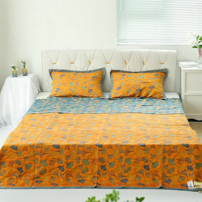 Reversible Cotton Blanket with Ginkgo Leaf Design for Bedroom