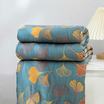Reversible Cotton Blanket with Ginkgo Leaf Design for Bedroom