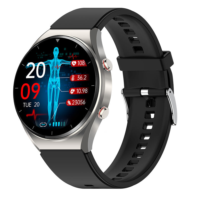Health Smartwatch for Monitoring Blood Pressure and Blood Sugar Levels – Silver
