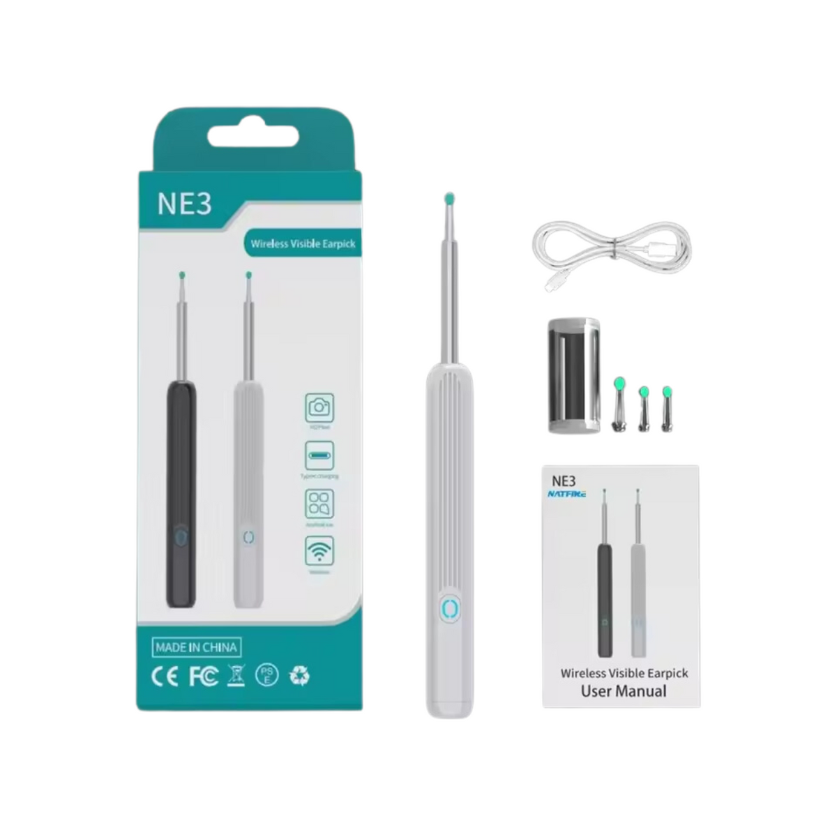 LED Screen Rechargeable Ear Cleaning Otoscope for Accurate Inspection – White
