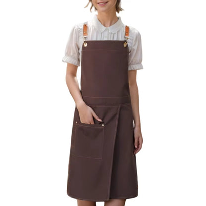 Versatile Split Skirt Apron with Functional Pockets – Dark Brown