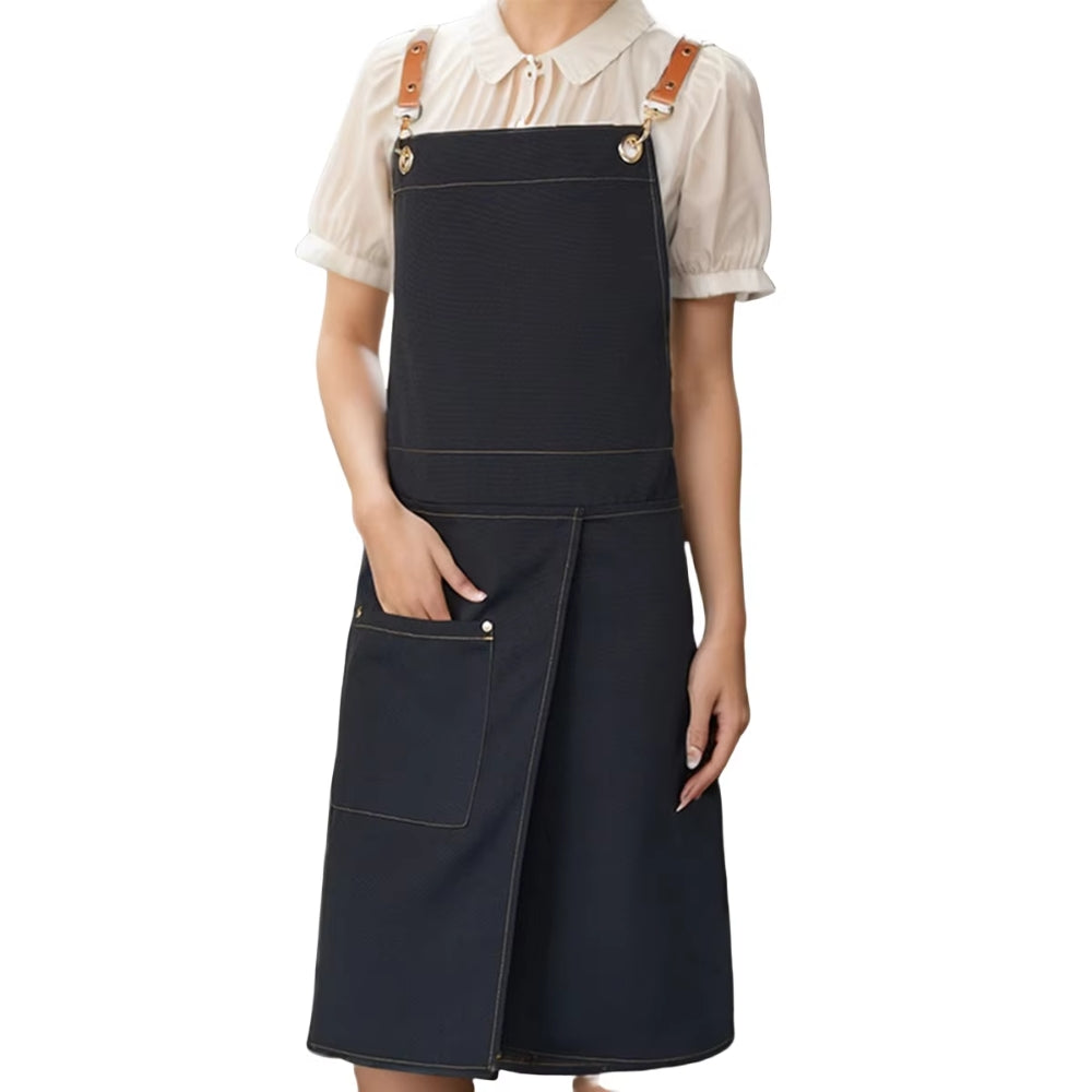 Versatile Split Skirt Apron with Functional Pockets – Black