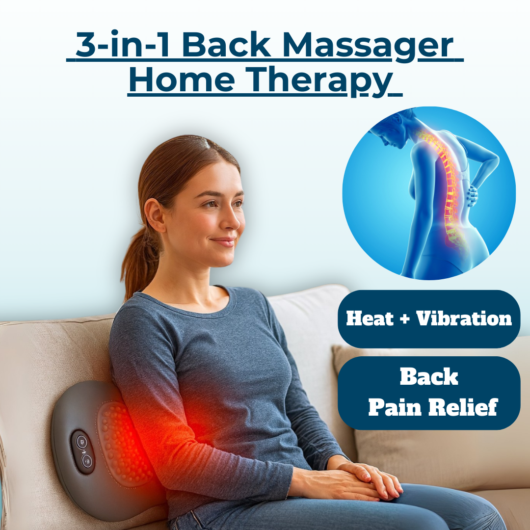 Heat and Vibration Back Massager for Lower Back Pain Relief and Posture Correction – 3-in-1 Therapy Device