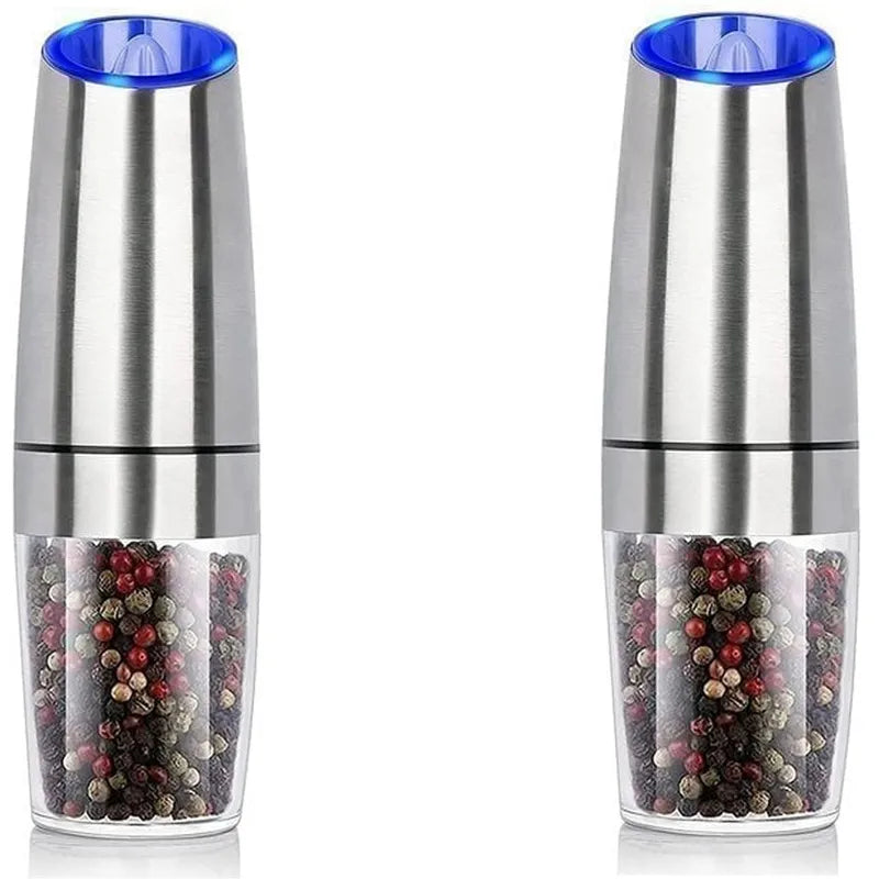 Automatic Gravity Electric Spice Grinder for Salt, Pepper and Cumin – 2pcs silver