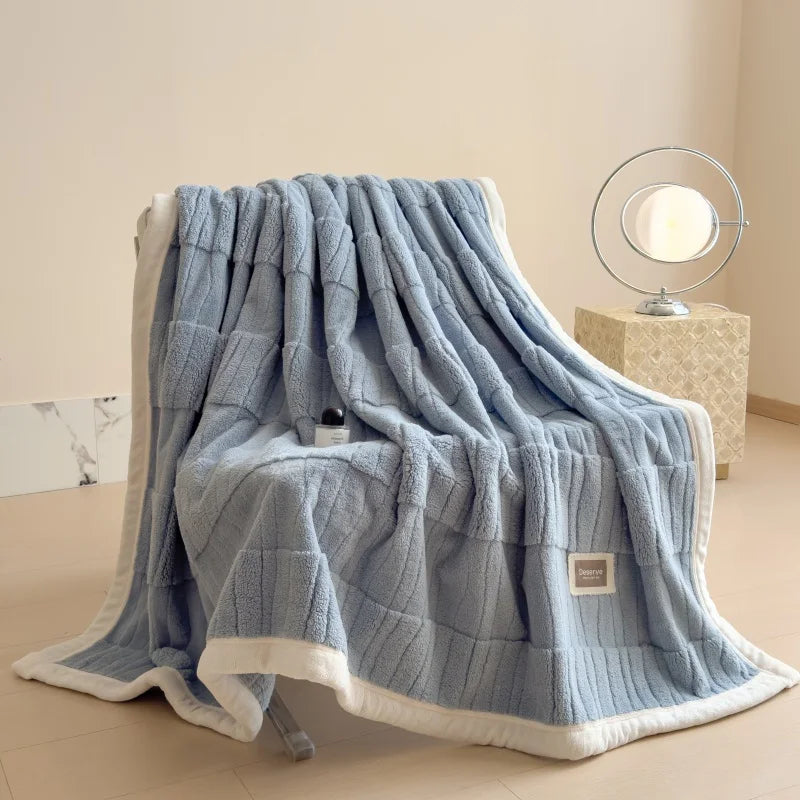 Reversible Velvet Comfort Blanket | Jacquard Coral Fleece Winter Throw