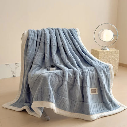 Reversible Velvet Comfort Blanket | Jacquard Coral Fleece Winter Throw