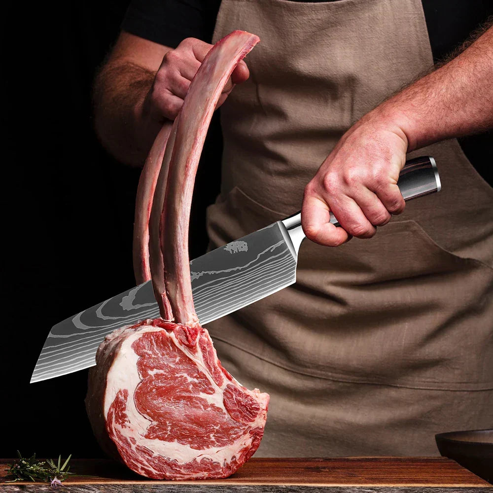 Kitchen Knife Collection - 1-9 Pieces Stainless Steel Chef, Santoku & Fruit Knives with Ergonomic Pakkawood Grip