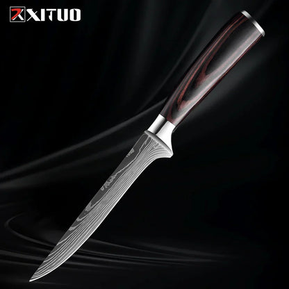 Kitchen Knife Collection - 1-9 Pieces Stainless Steel Chef, Santoku & Fruit Knives with Ergonomic Pakkawood Grip – 6 inch Boning Knife