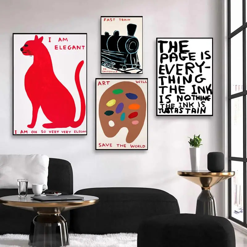 Abstract Canvas Print of Rabbit and Cat with Wine and Biscuit - Nordic Wall Art for Living Room Decor