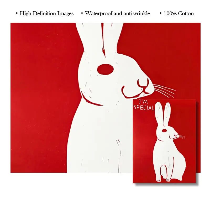 Abstract Canvas Print of Rabbit and Cat with Wine and Biscuit - Nordic Wall Art for Living Room Decor