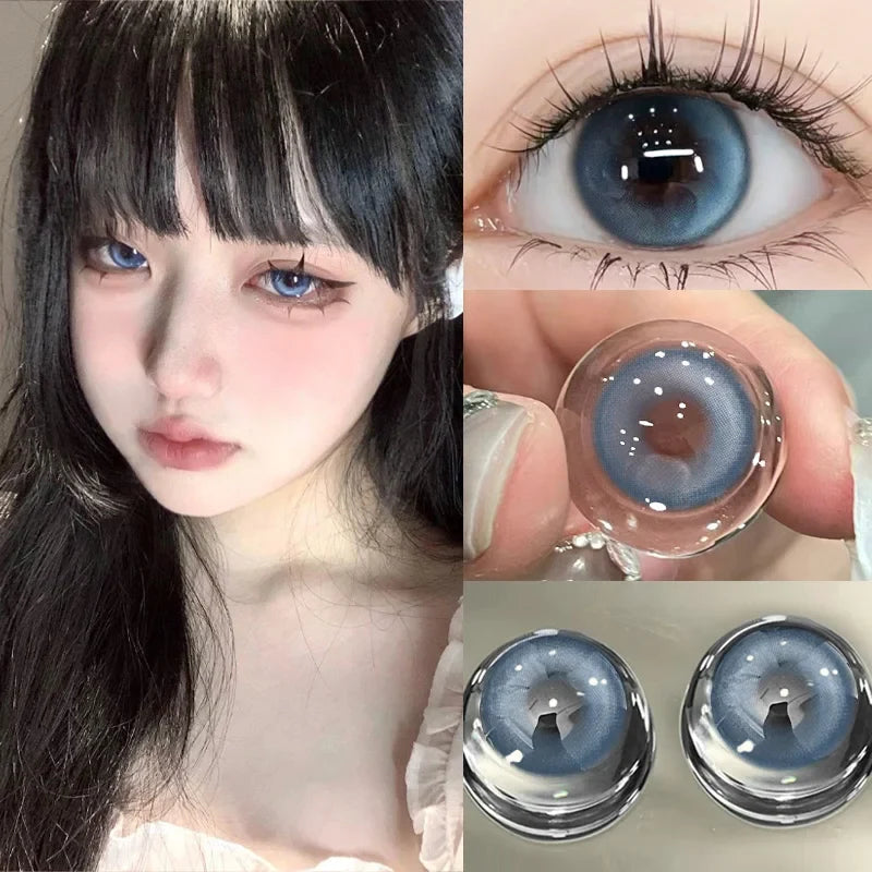 1 Pair Colored Contact Lenses with Diopters – Natural Blue and Green – Blue coconut milk