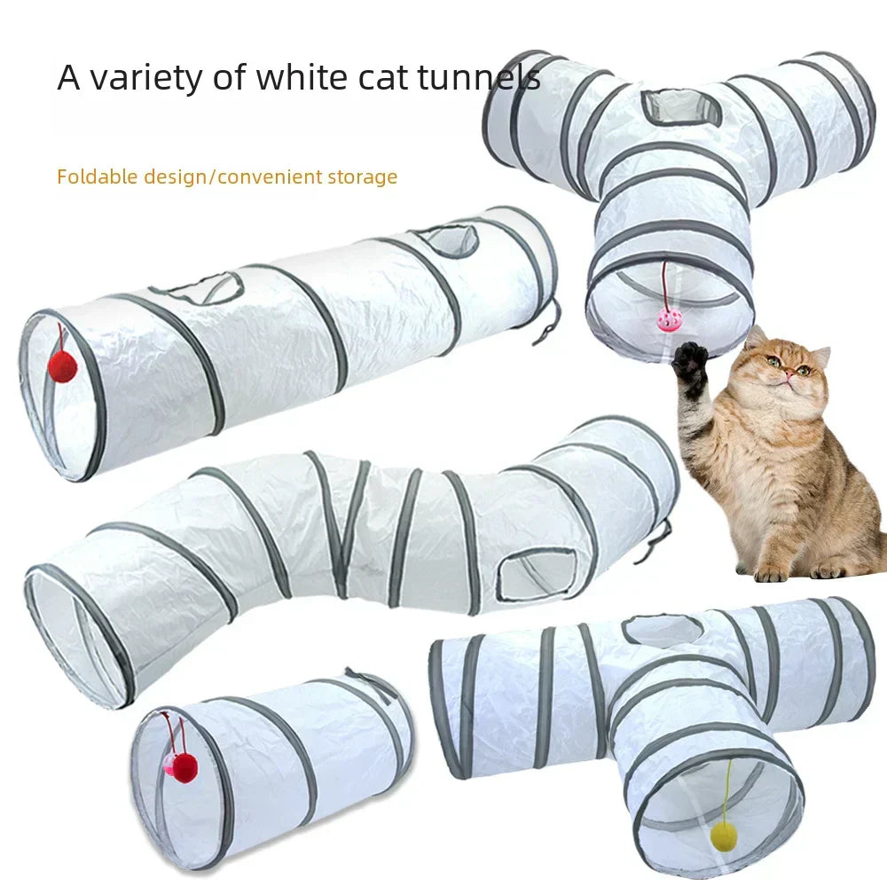 Cat Dragon Tunnel Toy | Engaging Design with Hidden Play Areas for Cats – White