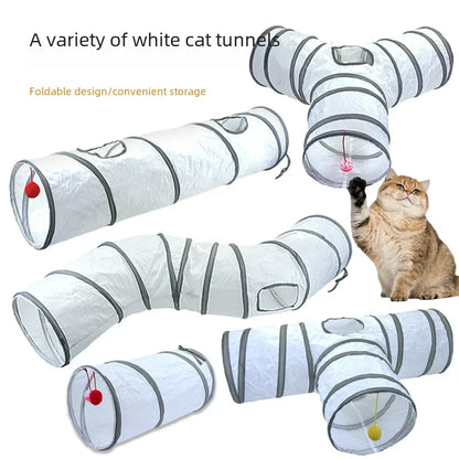 Cat Dragon Tunnel Toy | Engaging Design with Hidden Play Areas for Cats – White