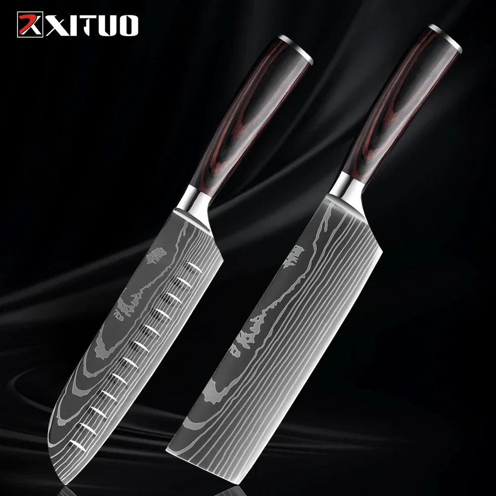 Kitchen Knife Collection - 1-9 Pieces Stainless Steel Chef, Santoku & Fruit Knives with Ergonomic Pakkawood Grip – 2PCS Knife B