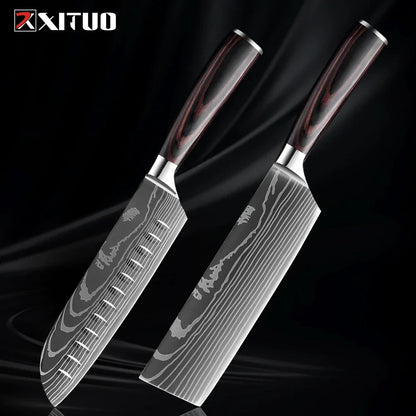 Kitchen Knife Collection - 1-9 Pieces Stainless Steel Chef, Santoku & Fruit Knives with Ergonomic Pakkawood Grip – 2PCS Knife B