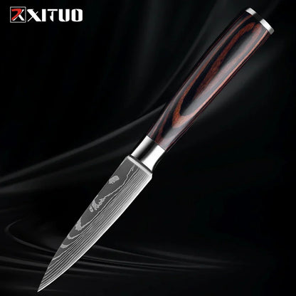 Kitchen Knife Collection - 1-9 Pieces Stainless Steel Chef, Santoku & Fruit Knives with Ergonomic Pakkawood Grip – 3.5 Inch Fruit Knife
