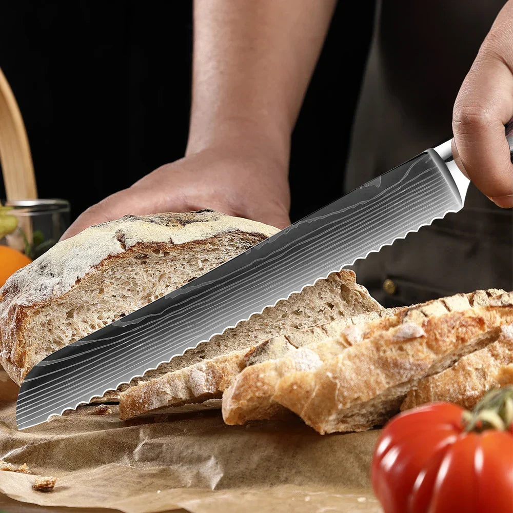 Kitchen Knife Collection - 1-9 Pieces Stainless Steel Chef, Santoku & Fruit Knives with Ergonomic Pakkawood Grip