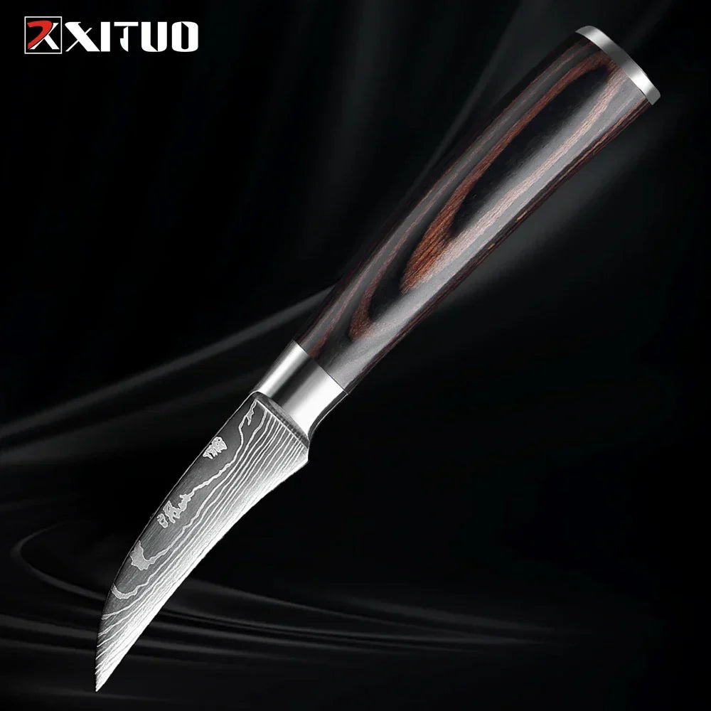 Kitchen Knife Collection - 1-9 Pieces Stainless Steel Chef, Santoku & Fruit Knives with Ergonomic Pakkawood Grip – Paring knife