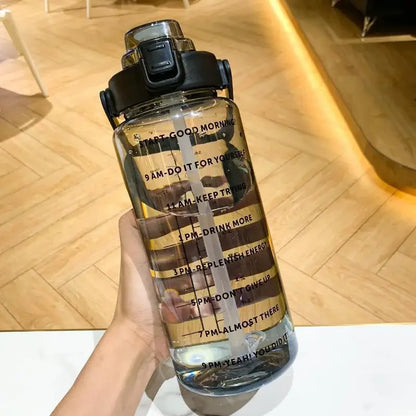 2L BPA-Free Water Bottle with Time Markers & Straw – 68oz Leakproof Hydration Tracker for Gym, Office, Travel – Black