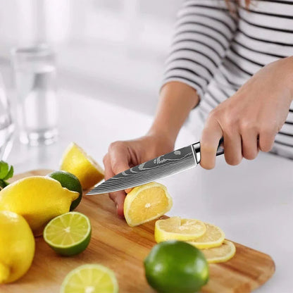 Kitchen Knife Collection - 1-9 Pieces Stainless Steel Chef, Santoku & Fruit Knives with Ergonomic Pakkawood Grip