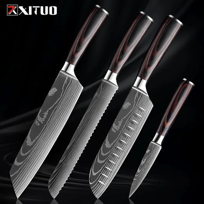 Kitchen Knife Collection - 1-9 Pieces Stainless Steel Chef, Santoku & Fruit Knives with Ergonomic Pakkawood Grip – 4PCS Knife B