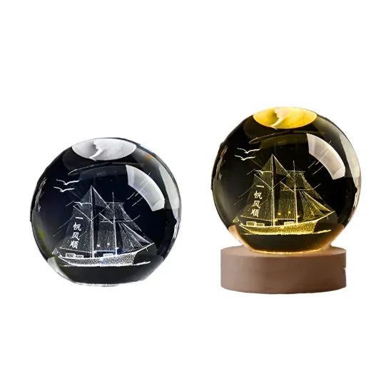 LED Starry Sky Projector with Wooden Base - 3D Crystal Night Light for Bedroom and Gifts