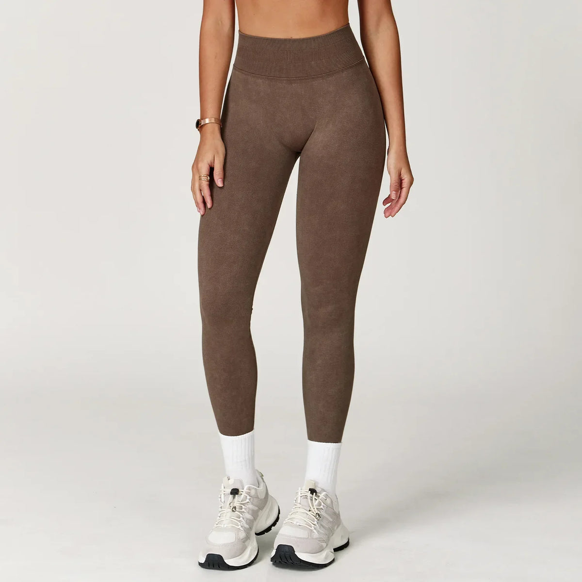 High-Waisted Ribbed Workout Leggings for Women – Huacha Brown