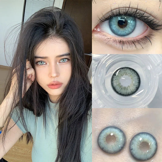 1 Pair Colored Contact Lenses with Diopters – Natural Blue and Green – Lan-Kat