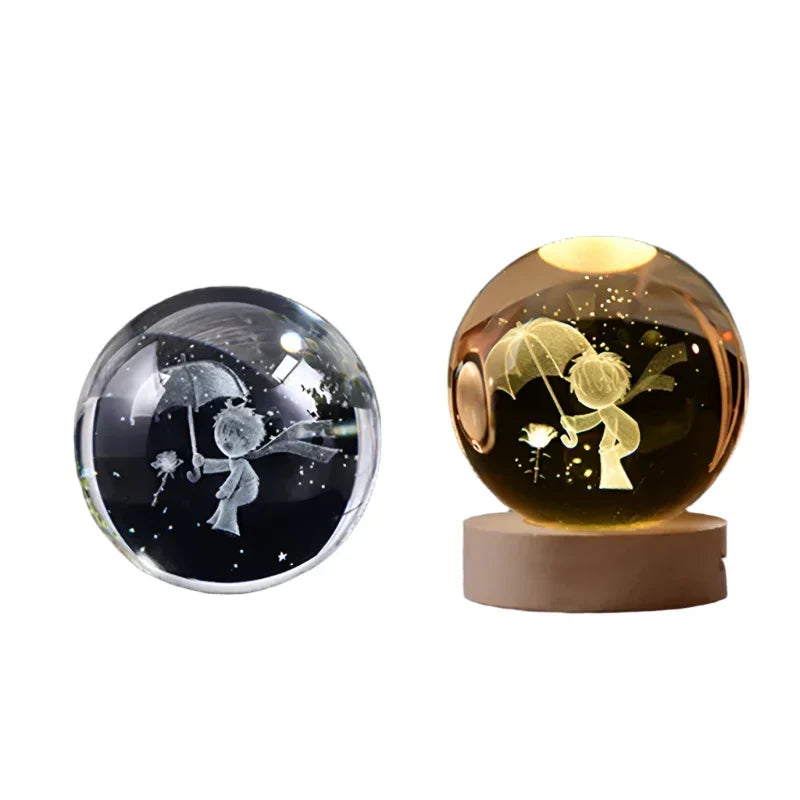 LED Starry Sky Projector with Wooden Base - 3D Crystal Night Light for Bedroom and Gifts
