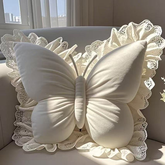 Charming Butterfly Accent Pillow for Enchanting Spaces – White