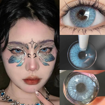 1 Pair Colored Contact Lenses with Diopters – Natural Blue and Green – Mulberry blue