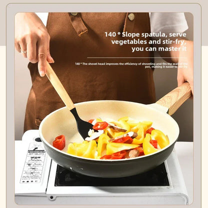 Kitchen Utensil Set - 12-Piece Silicone with Wooden Handle for Cooking, Frying & Serving