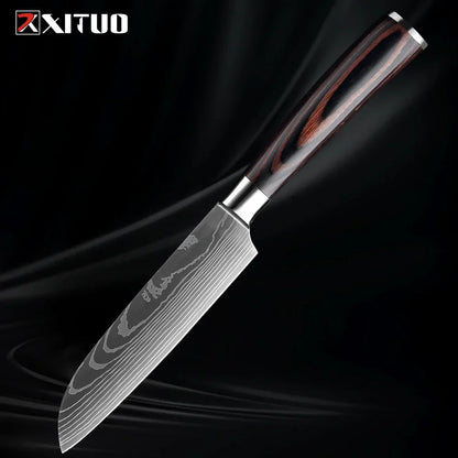 Kitchen Knife Collection - 1-9 Pieces Stainless Steel Chef, Santoku & Fruit Knives with Ergonomic Pakkawood Grip – 5 inch Santoku Knife
