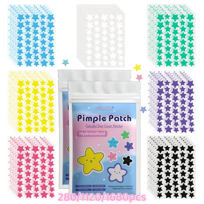 Seven-Color Star Pimple Patches (280/1120/1680pcs) – Fun, Invisible Hydrocolloid Dots for Gentle Skincare
