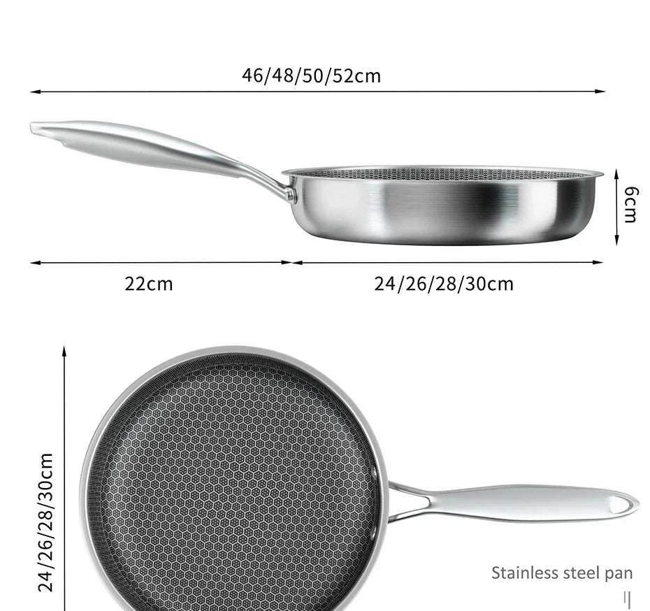 Non-Stick Frying Pan with Honeycomb Design in Stainless Steel