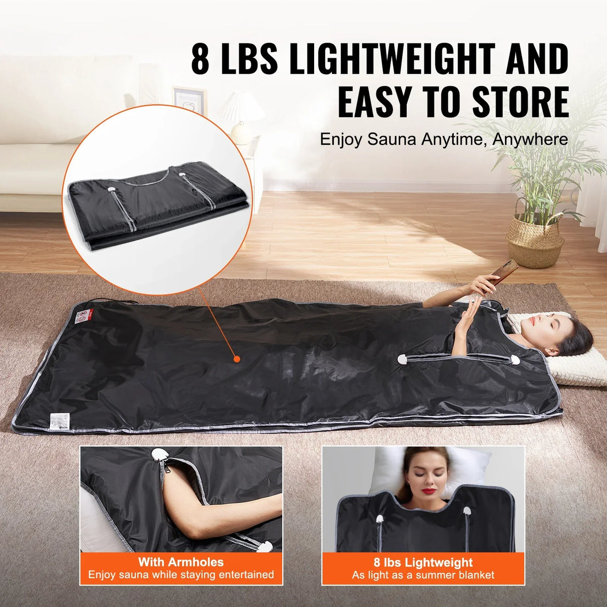 Foldable Waterproof Infrared Sauna Blanket 36 x 76 in | 6 Heat Settings, 86–176°F, Timer 1–60 Minutes, Armholes
