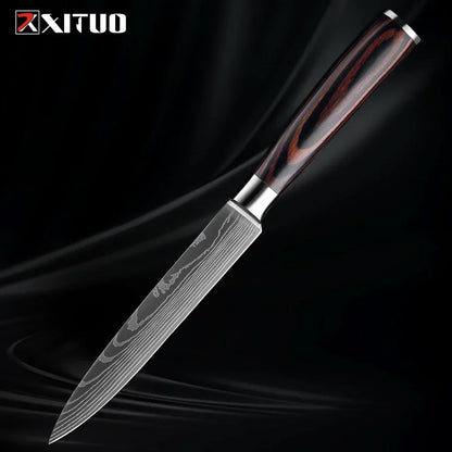 Kitchen Knife Collection - 1-9 Pieces Stainless Steel Chef, Santoku & Fruit Knives with Ergonomic Pakkawood Grip – 5 inch Utility Knife