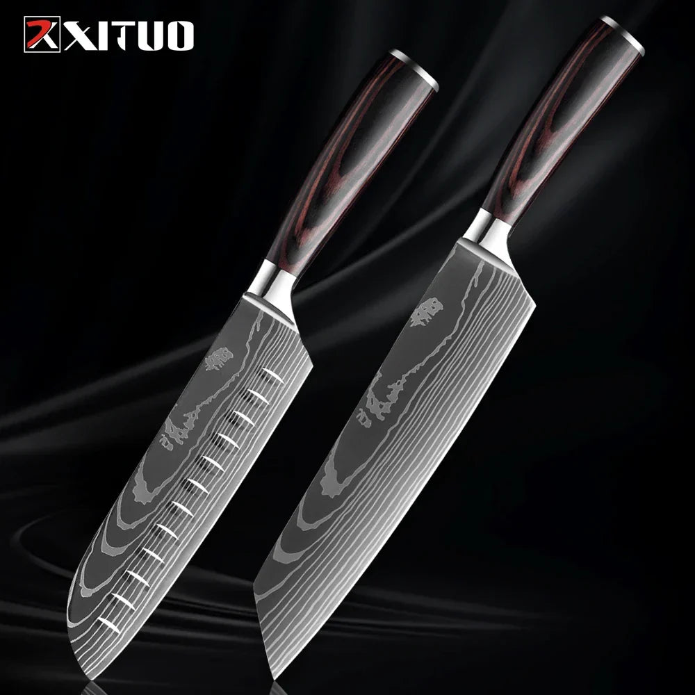 Kitchen Knife Collection - 1-9 Pieces Stainless Steel Chef, Santoku & Fruit Knives with Ergonomic Pakkawood Grip – 2PCS Knife A