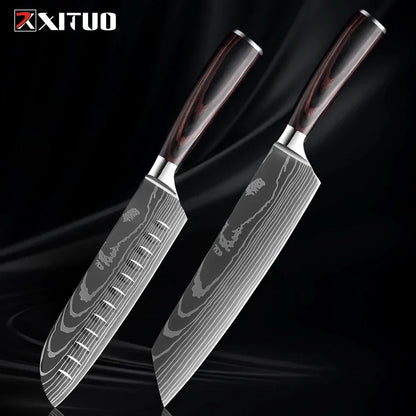 Kitchen Knife Collection - 1-9 Pieces Stainless Steel Chef, Santoku & Fruit Knives with Ergonomic Pakkawood Grip – 2PCS Knife A