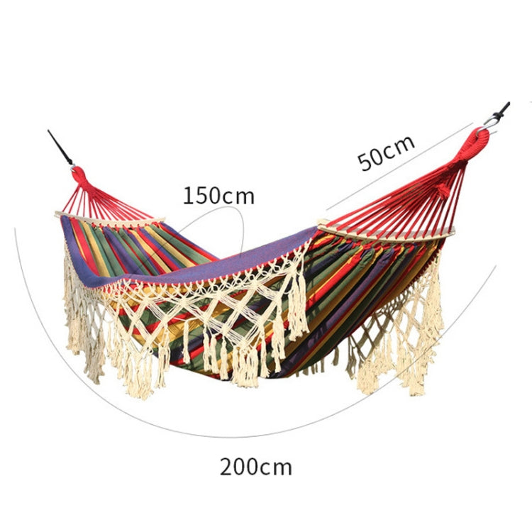 Double Canvas Hammock with Tassels and Stick for Outdoor Camping - 200x150cm (White)