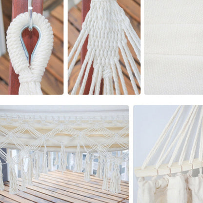 Double Canvas Hammock with Tassels and Stick for Outdoor Camping - 200x150cm (White)