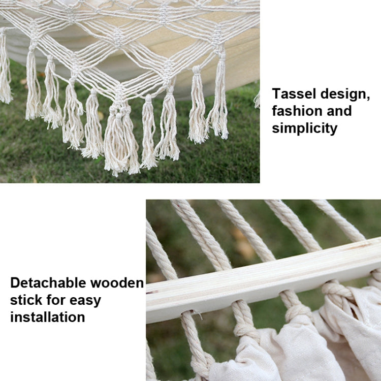 Double Canvas Hammock with Tassels and Stick for Outdoor Camping - 200x150cm (White)