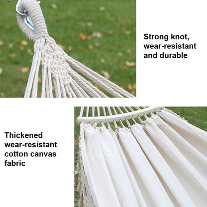 Double Canvas Hammock with Tassels and Stick for Outdoor Camping - 200x150cm (White)