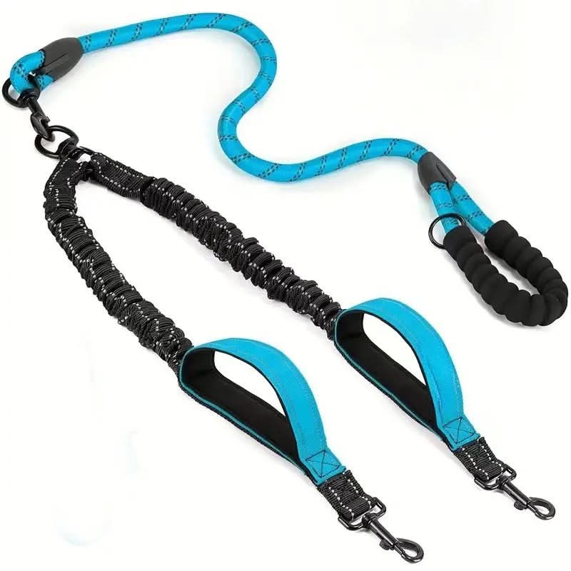 Double Dog Leash with Tangle-Free Swivel and Comfort Grip – Sky Blue