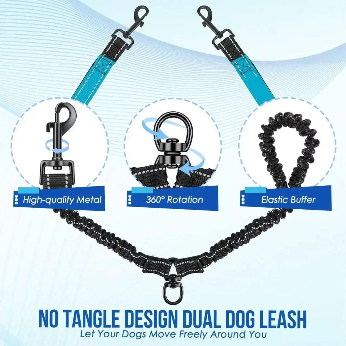 Double Dog Leash with Tangle-Free Swivel and Comfort Grip